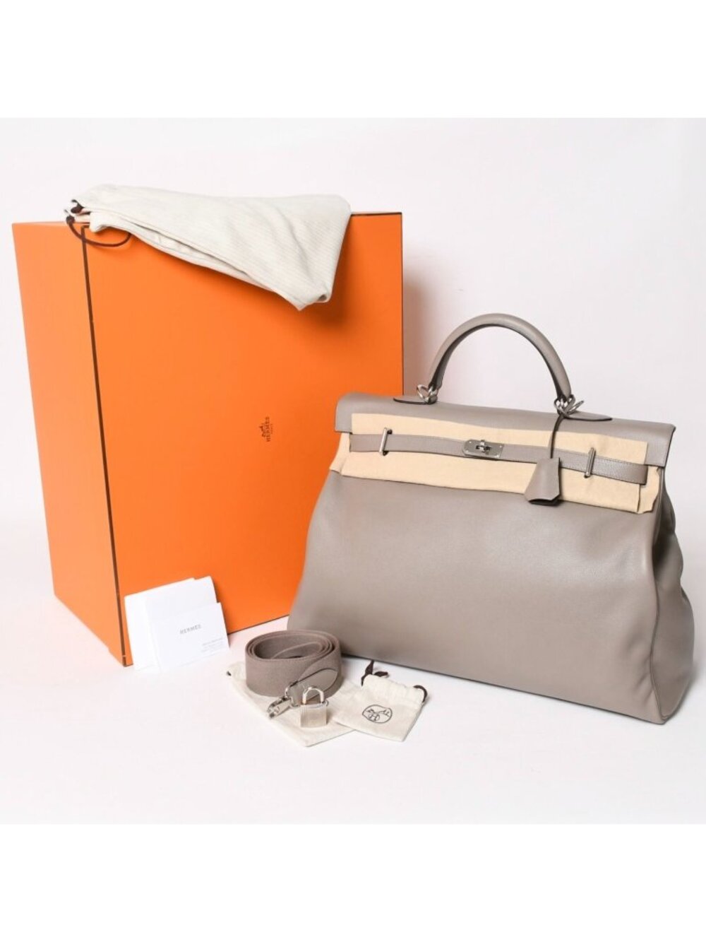 Hermes Kelly 50 Handbag Gray Asphalt Evercolor Silver